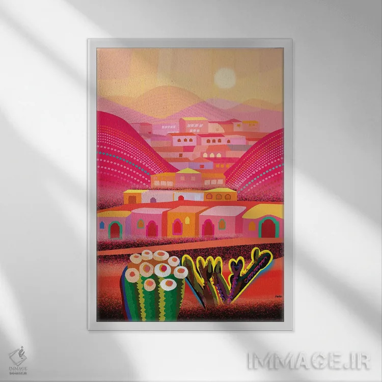 تابلو دکوراتیو روستای بیابانی اثر چارلز هارکر - نمای قابدار سفید