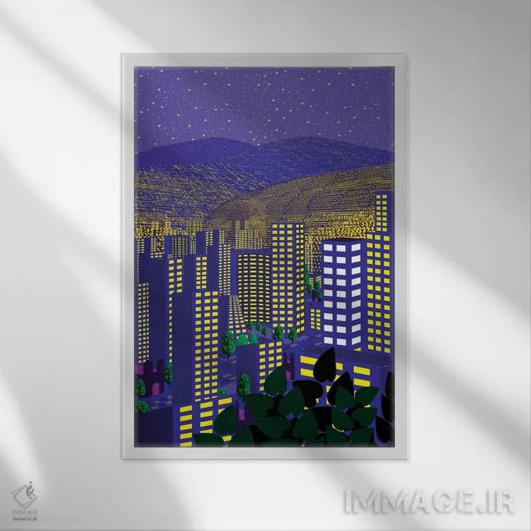 تابلو دکوراتیو شهر مکزیک در شب اثر چارلز هارکر - نمای قابدار سفید