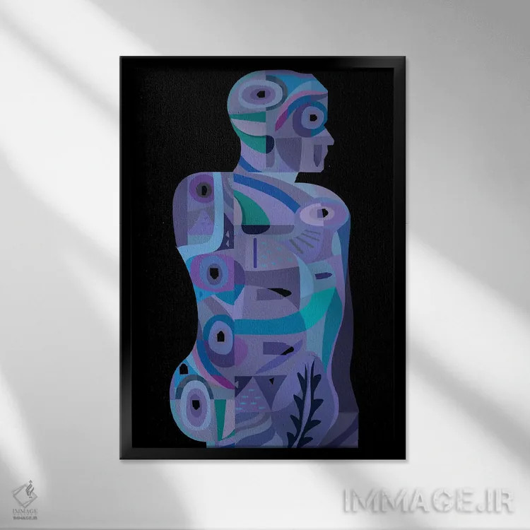 تابلو دکوراتیو مرد خالکوبی شده اثر چارلز هارکر - نمای قابدار مشکی