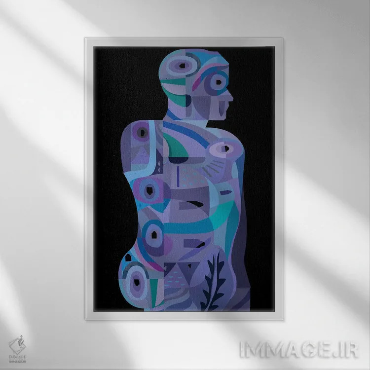 تابلو دکوراتیو مرد خالکوبی شده اثر چارلز هارکر - نمای قابدار سفید