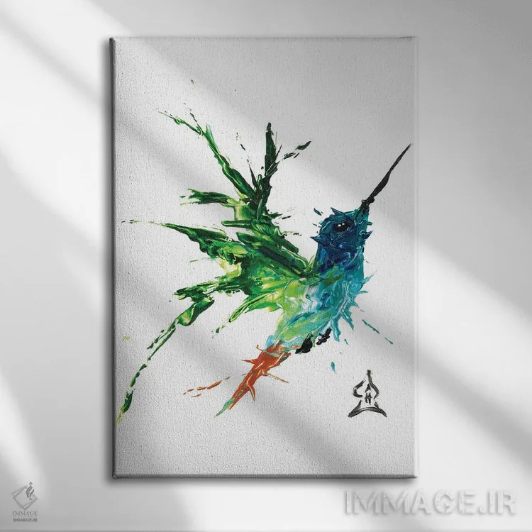 تابلو دکوراتیو مرغ مگس خوار انتزاعی اثر اندرو هار - نمای روبهرو روی دیوار