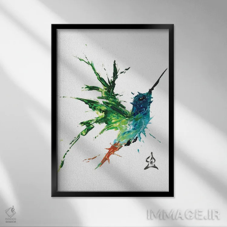 تابلو دکوراتیو مرغ مگس خوار انتزاعی اثر اندرو هار - نمای قابدار مشکی