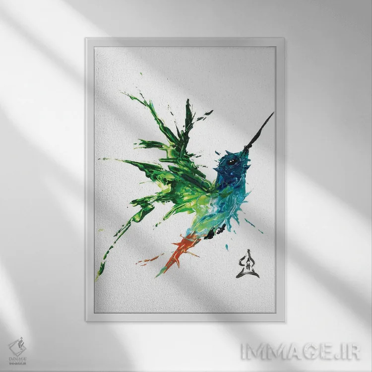 تابلو دکوراتیو مرغ مگس خوار انتزاعی اثر اندرو هار - نمای قابدار سفید