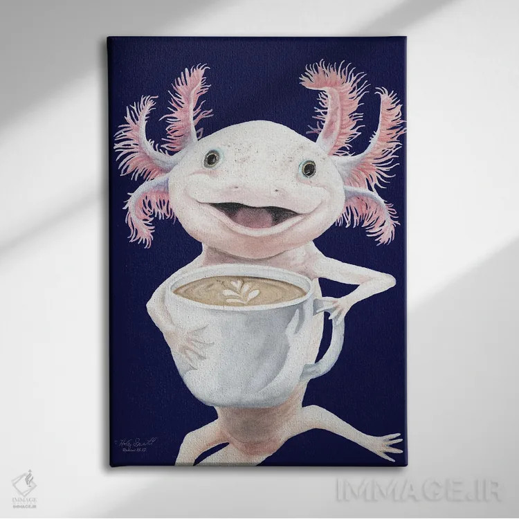 تابلو دکوراتیو Axolotl Coffee,آکسولاته، قهوه آکسولوتل اثر هالی سیمنتال - نمای روبهرو روی دیوار