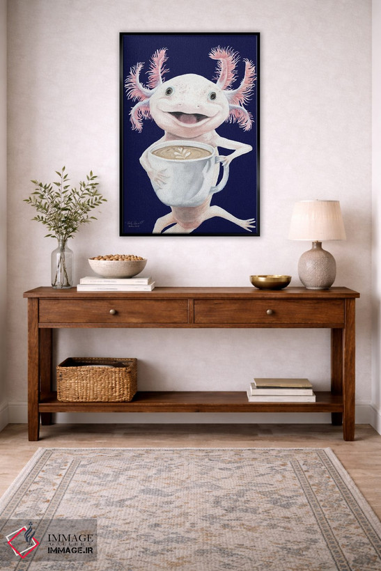 تابلو دکوراتیو Axolotl Coffee,آکسولاته، قهوه آکسولوتل اثر هالی سیمنتال - D4B