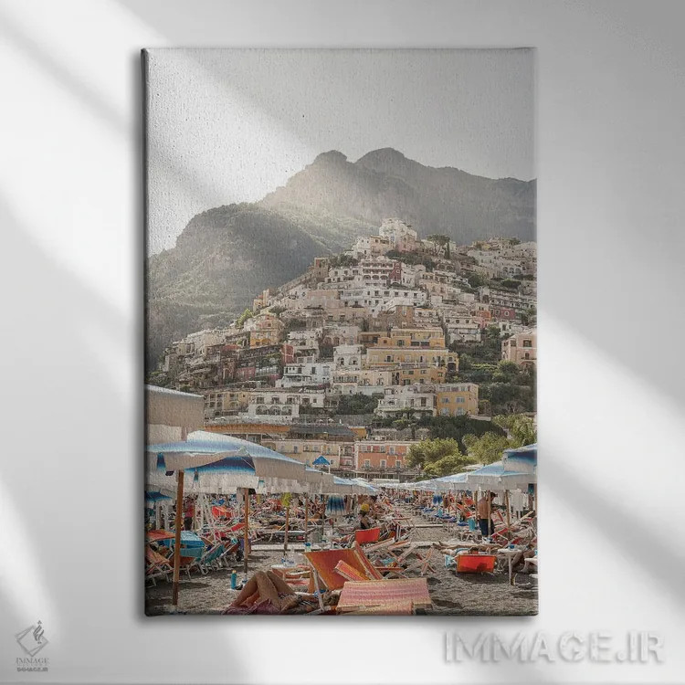 تابلو دکوراتیو ساحل پوزیتانو، ساحل آمالفی، ایتالیا اثر هنریکه شنک - نمای روبهرو روی دیوار