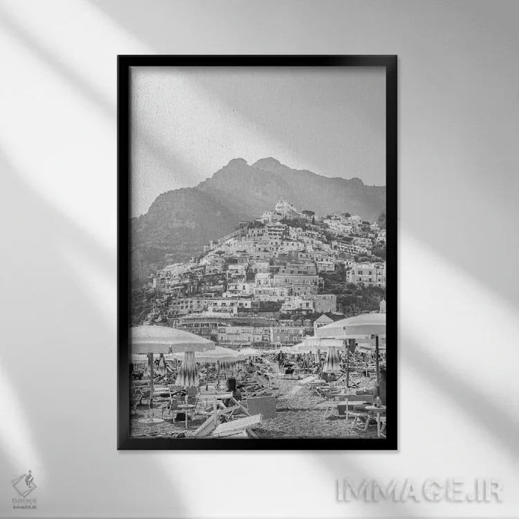 تابلو دکوراتیو روز ساحلی پوزیتانو اثر هنریکه شنک - نمای قابدار مشکی