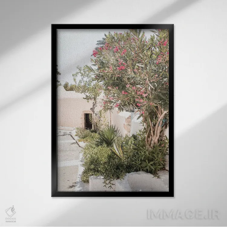 تابلو دکوراتیو روستای سفید در یونان اثر هنریکه شنک - نمای قابدار مشکی