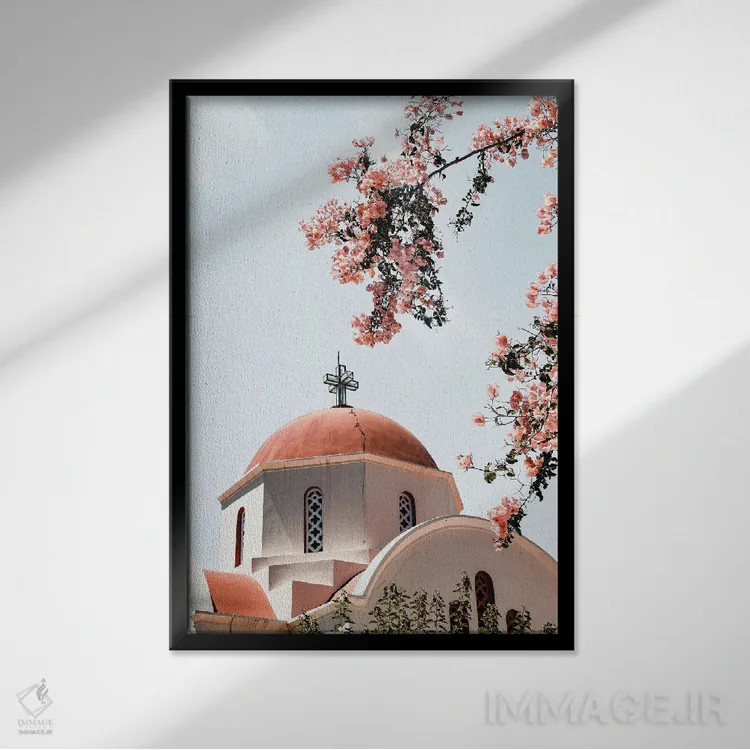 تابلو دکوراتیو کلیسای سفید در یونان اثر هنریکه شنک - نمای قابدار مشکی