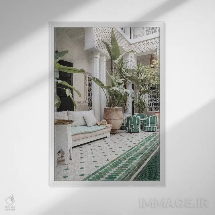 تابلو دکوراتیو ریاض گرمسیری در مراکش اثر هنریکه شنک - نمای قابدار سفید