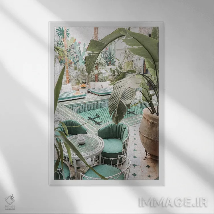 تابلو دکوراتیو فضای گیاهی در مراکش اثر هنریکه شنک - نمای قابدار سفید