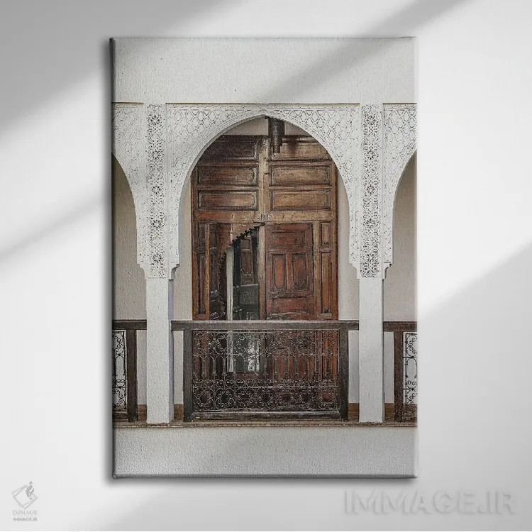تابلو دکوراتیو درب چوبی قدیمی در مراکش اثر هنریکه شنک - نمای روبهرو روی دیوار