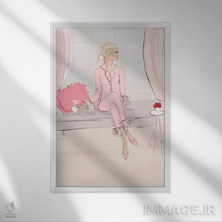 تابلو دکوراتیو مهمانی لباس راحتی اثر هدر استیلافسن - نمای قابدار سفید