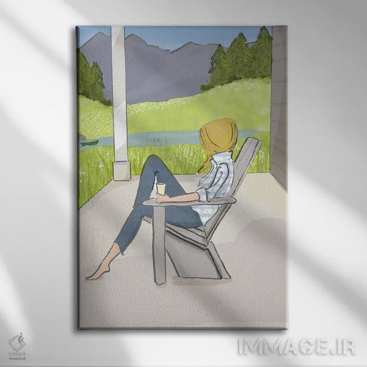 تابلو دکوراتیو نشستن در ایوان کوهستان اثر هدر استیلافسن - نمای روبهرو روی دیوار