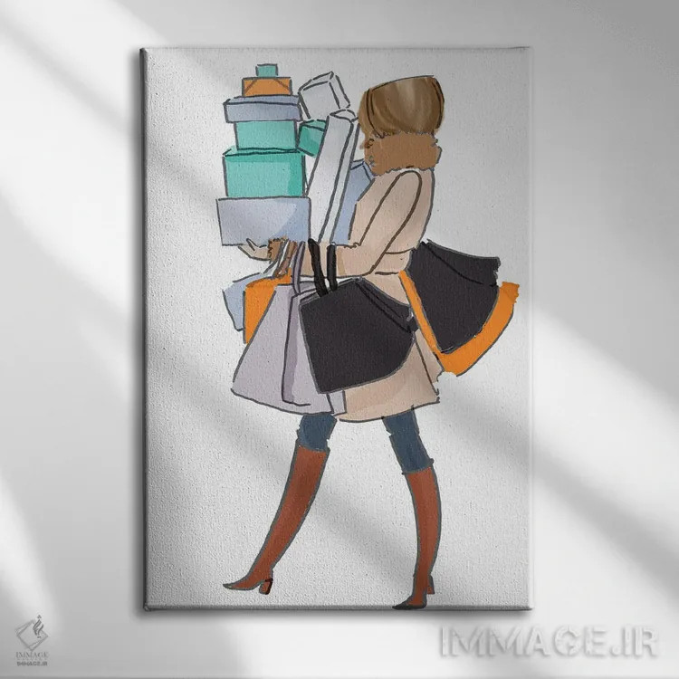 تابلو دکوراتیو دختر خریدکننده اثر هدر استیلافسن - نمای روبهرو روی دیوار