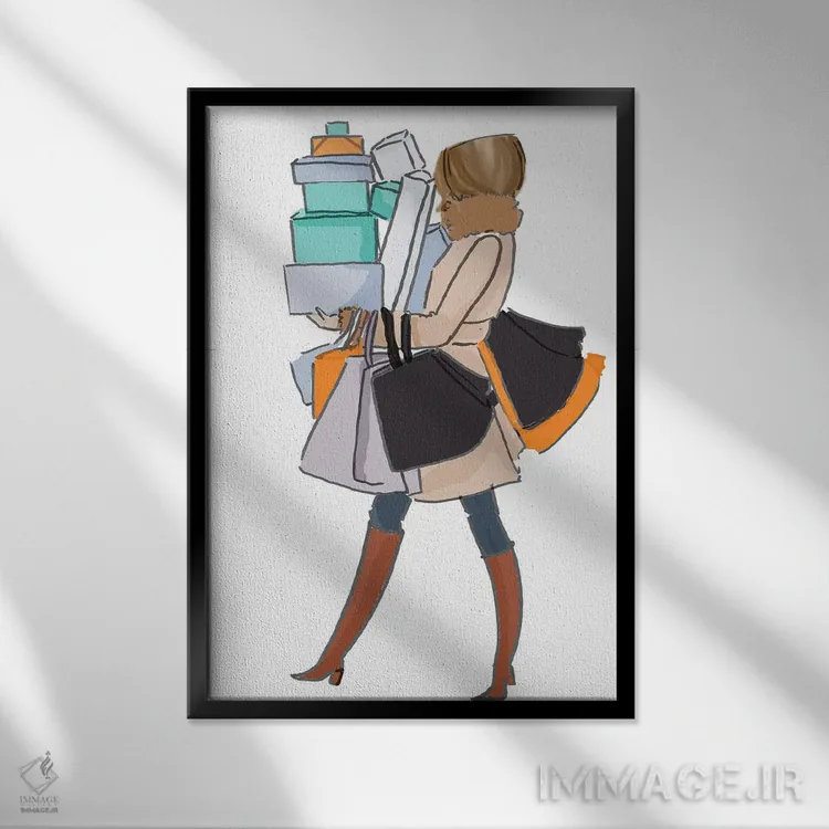 تابلو دکوراتیو دختر خریدکننده اثر هدر استیلافسن - نمای قابدار مشکی