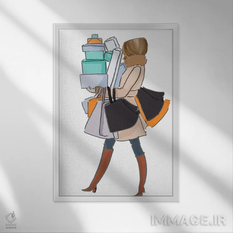 تابلو دکوراتیو دختر خریدکننده اثر هدر استیلافسن - نمای قابدار سفید