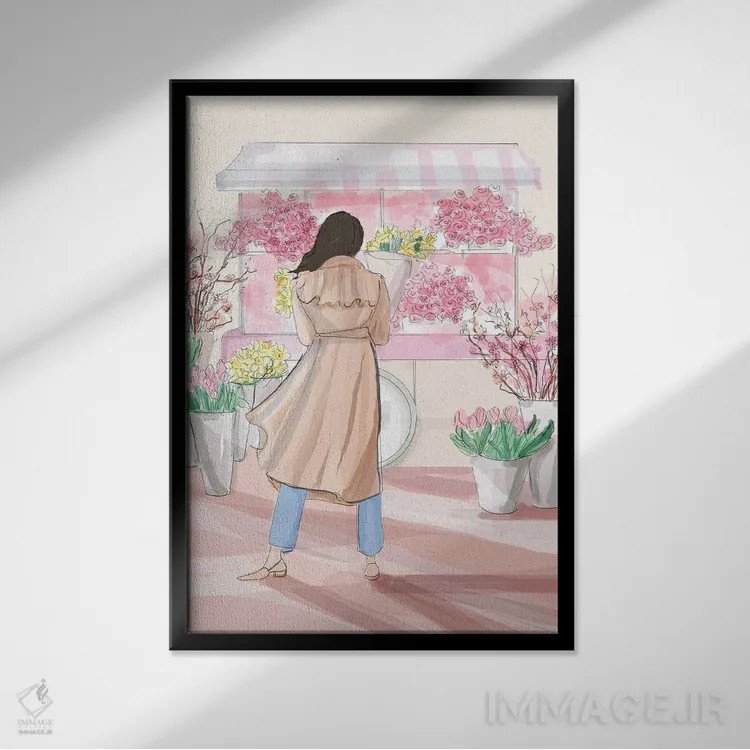 تابلو دکوراتیو گاری گل اثر هدر استیلافسن - نمای قابدار مشکی