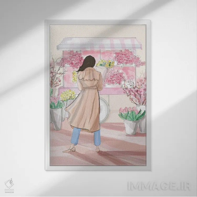 تابلو دکوراتیو گاری گل اثر هدر استیلافسن - نمای قابدار سفید