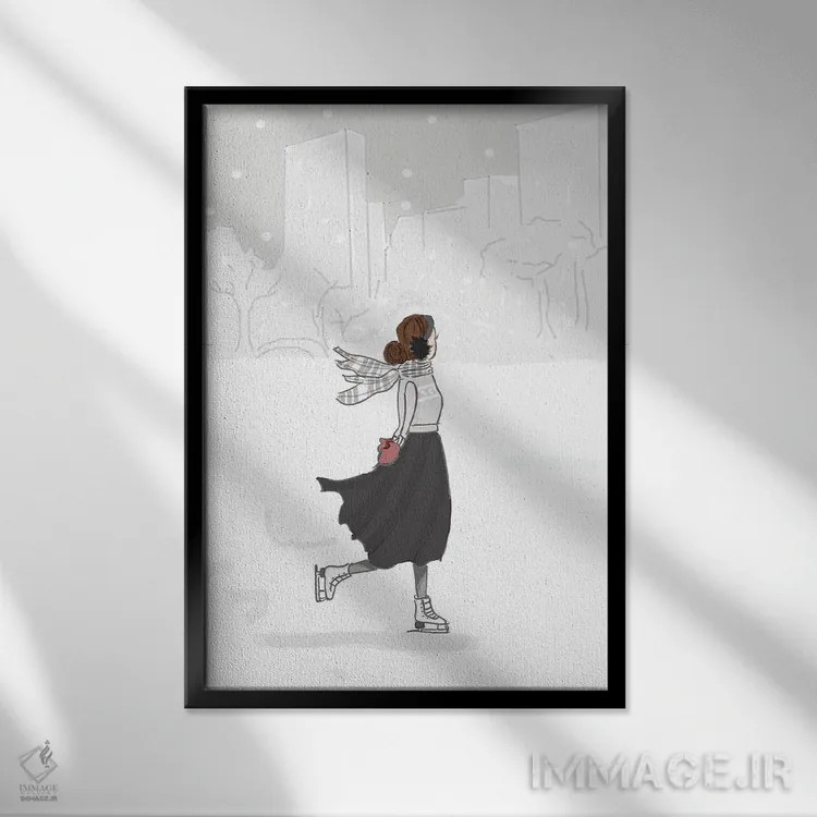 تابلو دکوراتیو اسکیت روی یخ اثر هدر استیلافسن - نمای قابدار مشکی