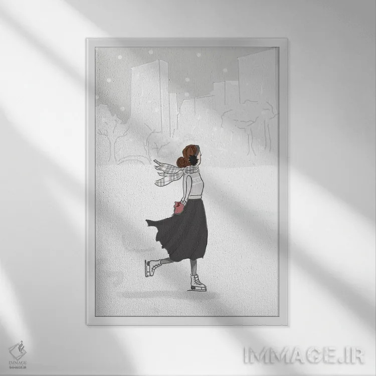 تابلو دکوراتیو اسکیت روی یخ اثر هدر استیلافسن - نمای قابدار سفید