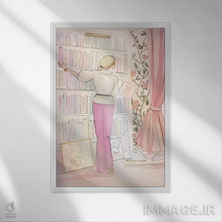 تابلو دکوراتیو در کتابخانه رز اثر هدر استیلافسن - نمای قابدار سفید