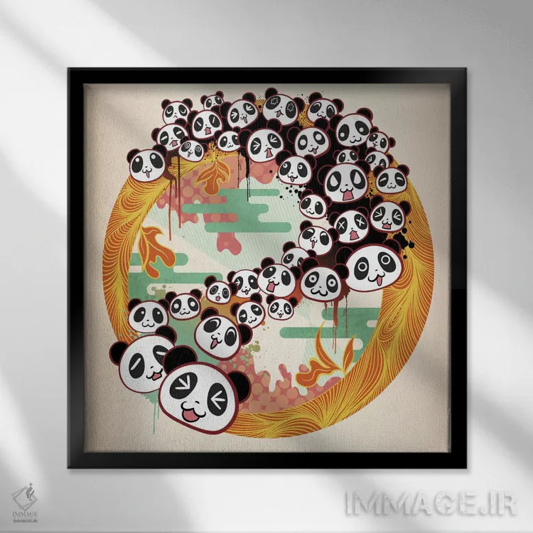 تابلو دکوراتیو چرخش پاندا اثر فایو بای فایو کالکتیو - نمای قابدار مشکی