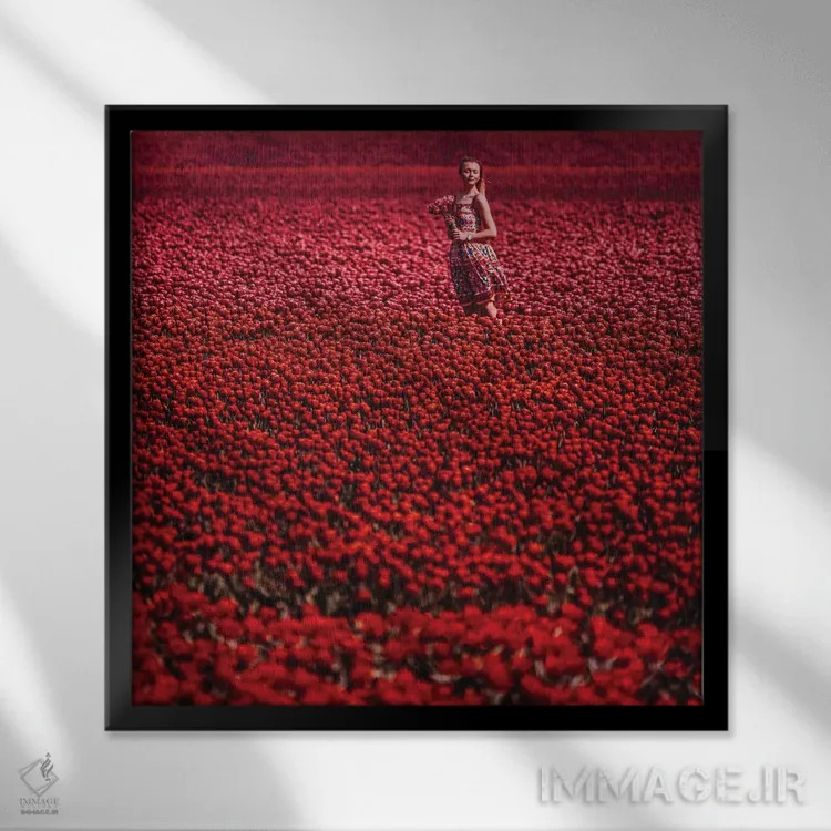 تابلو دکوراتیو دریای سرخ گل ها اثر هوبوپیبا - نمای قابدار مشکی