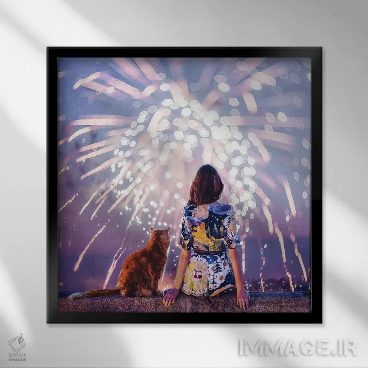 تابلو دکوراتیو "شب. جادو. آتش بازی" اثر هوبوپیبا - نمای قابدار مشکی