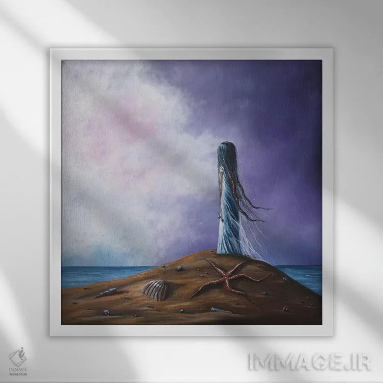 تابلو دکوراتیو پری دریا اثر سالن هنری مون لایت - نمای قابدار سفید