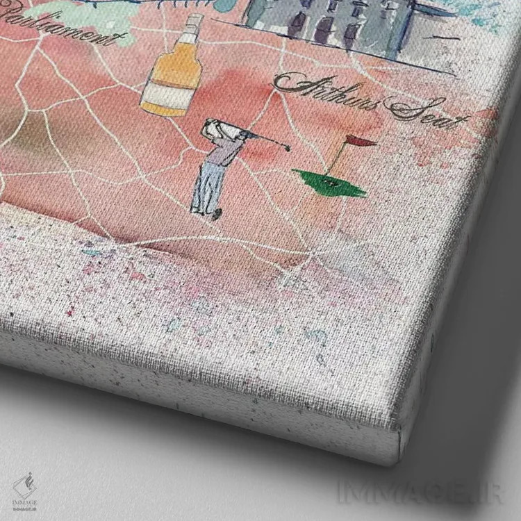 تابلو دکوراتیو "نقشه مصور اباوربورگ اسکاتلند" اثر مارکوس و مارتینا بلیشنر - نمای نزدیک بافت بوم