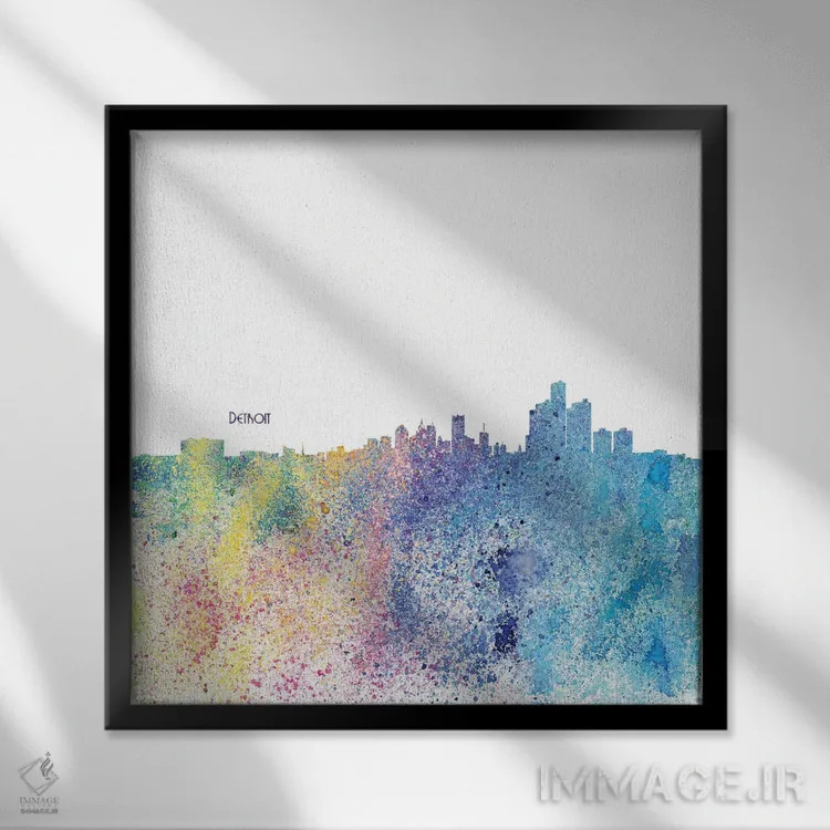تابلو دکوراتیو نمای سیلوئت دیترویت میشیگان به سبک ایمپرسیونیسم اثر مارکوس و مارتینا بلیشنر - نمای قابدار مشکی