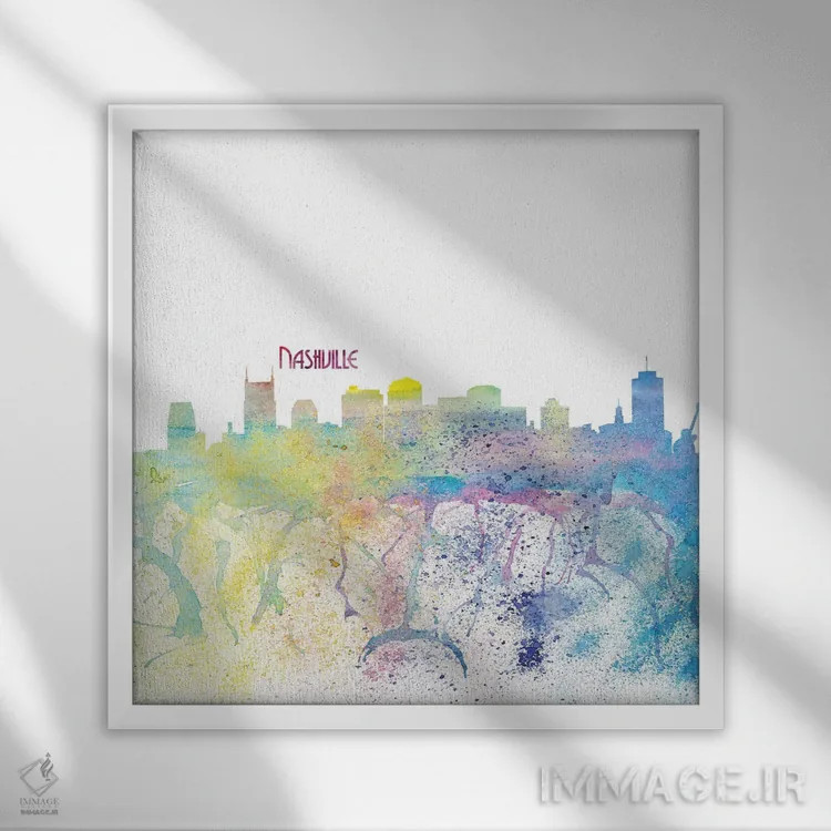 تابلو دکوراتیو نمای سیلوئت نشویل تنسی به سبک ایمپرسیونیسم اثر مارکوس و مارتینا بلیشنر - نمای قابدار سفید