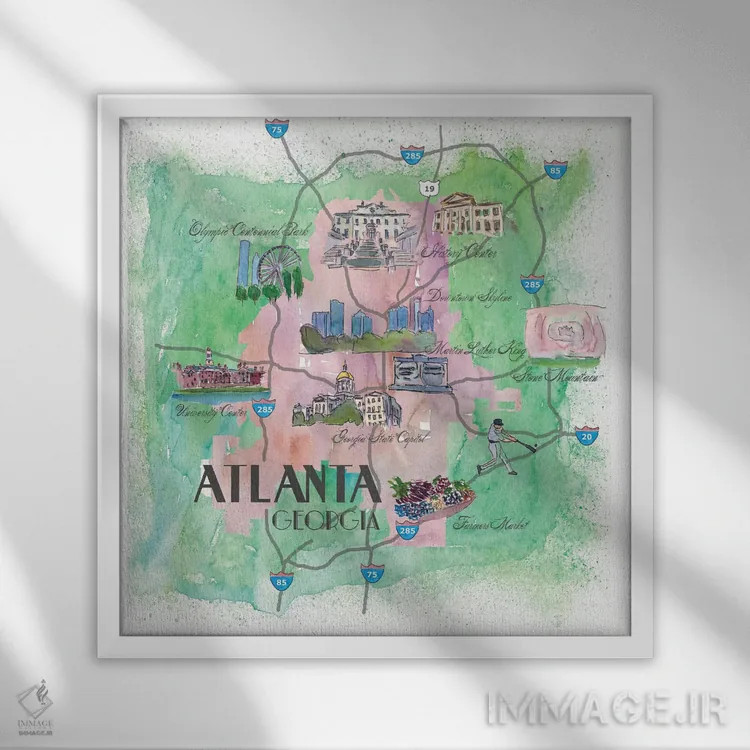تابلو دکوراتیو پوستر سفر آتلانتا، جورجیا اثر مارکوس و مارتینا بلیشنر - نمای قابدار سفید