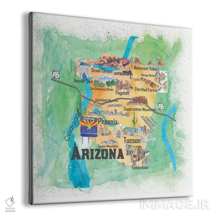 تابلو دکوراتیو پوستر سفر مصور ایالت آریزونا آمریکا اثر مارکوس و مارتینا بلیشنر - نمای پرسپکتیو محصول