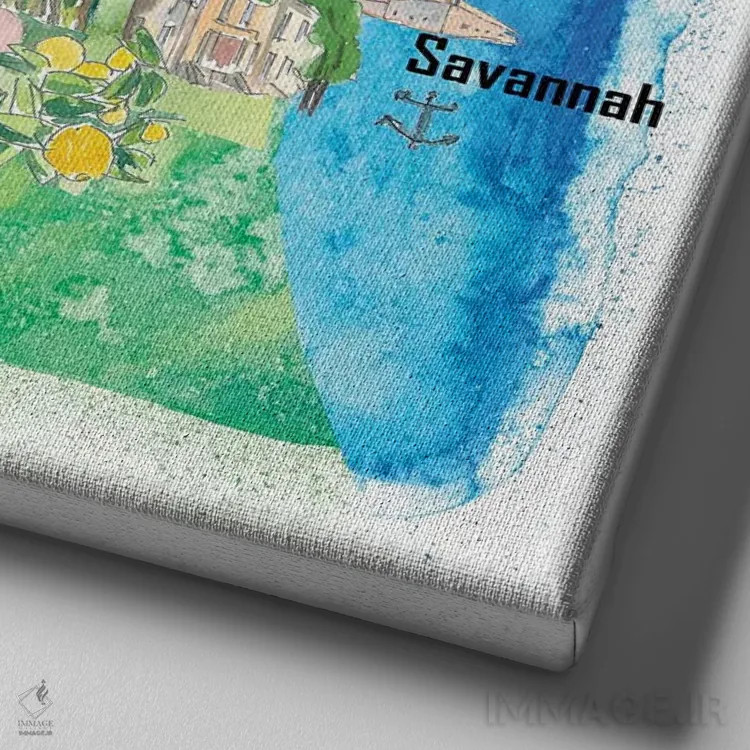 تابلو دکوراتیو "پوستر سفر تصویری آمریکا، جورجیا" اثر مارکوس و مارتینا بلیشنر - نمای نزدیک بافت بوم