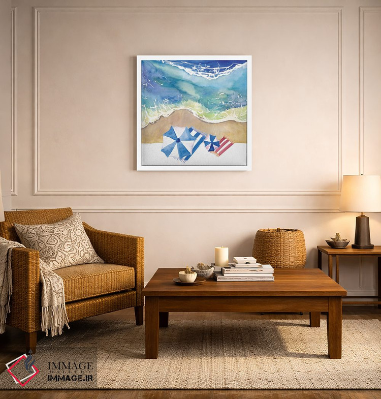 تابلو دکوراتیو طبیعت بی جان ساحلی با حوله ها و امواج اثر مارکوس و مارتینا بلیشنر - D4W