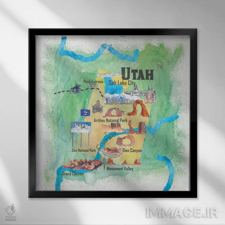 تابلو دکوراتیو "پوستر تصویری سفر ایالت یوتا، آمریکا" اثر مارکوس و مارتینا بلیشنر - نمای قابدار مشکی