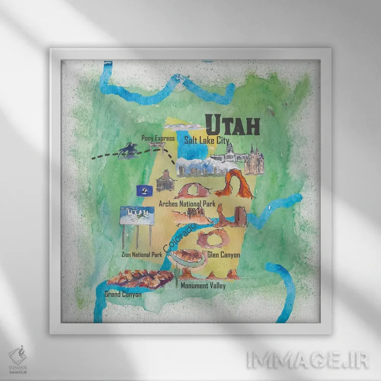 تابلو دکوراتیو "پوستر تصویری سفر ایالت یوتا، آمریکا" اثر مارکوس و مارتینا بلیشنر - نمای قابدار سفید