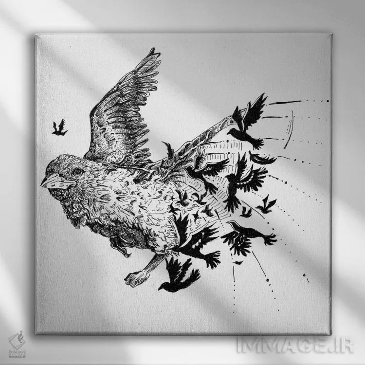 تابلو دکوراتیو پرنده ها اثر میستر مرلین - نمای روبهرو روی دیوار