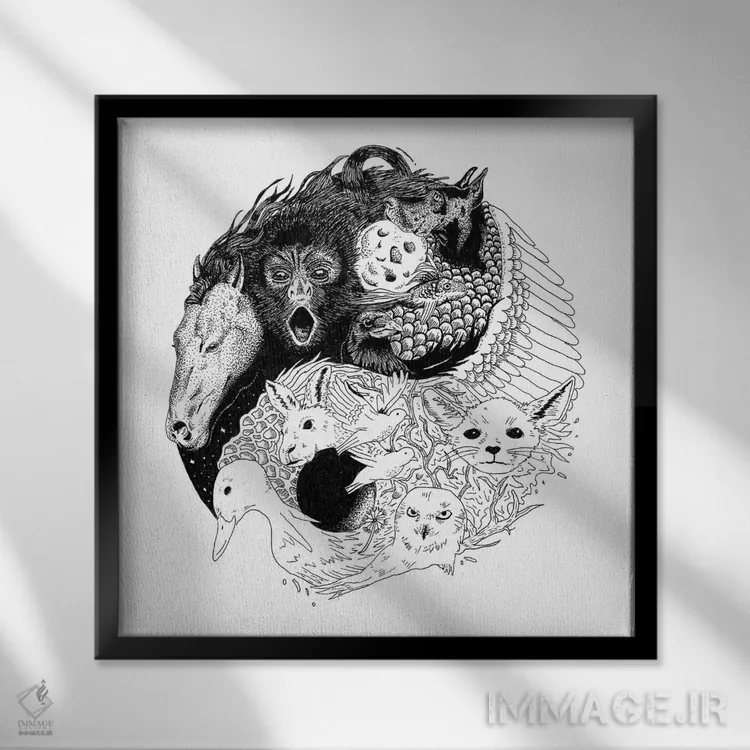 تابلو دکوراتیو یین و یانگ اثر میستر مرلین - نمای قابدار مشکی