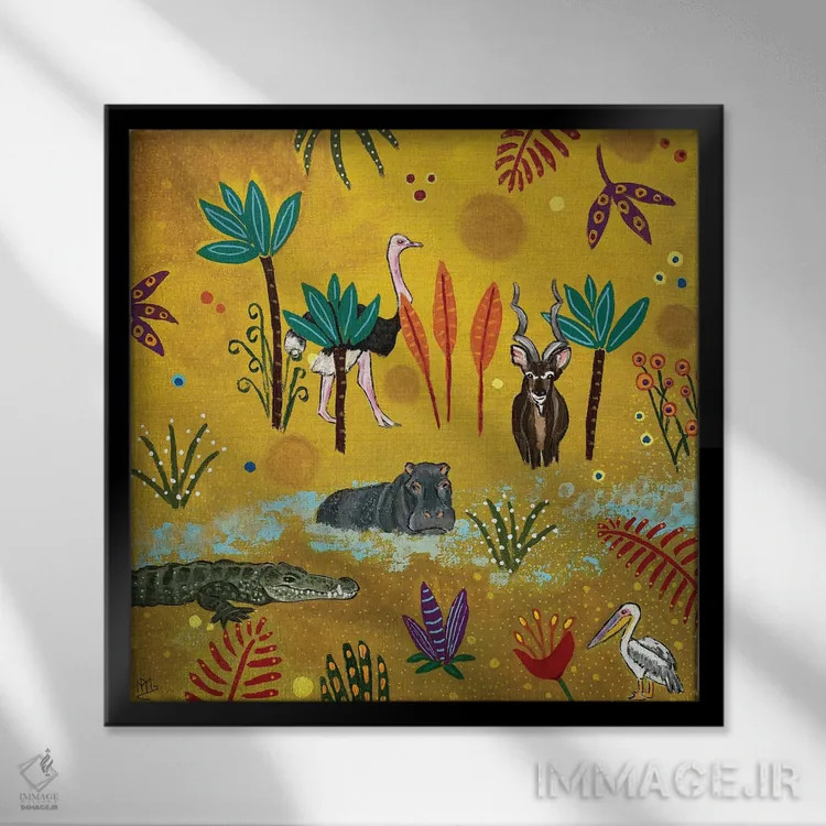 تابلو دکوراتیو "اسب آبی زرد" اثر ماگالی مودوکس - نمای قابدار مشکی