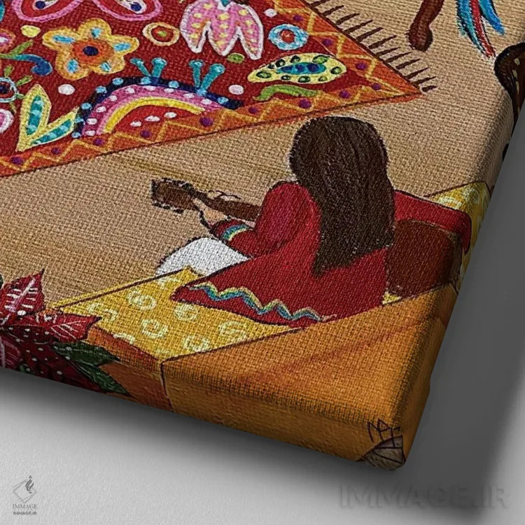 تابلو دکوراتیو "کریسمس گرمسیری دنج" اثر ماگالی مودوکس - نمای نزدیک بافت بوم