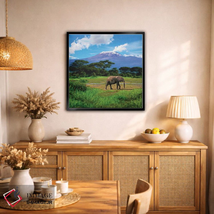 تابلو دکوراتیو Amboseli National Park, Kenya,فیل آفریقایی تنها با کوه کلیما… اثر میوا استاک - D1B