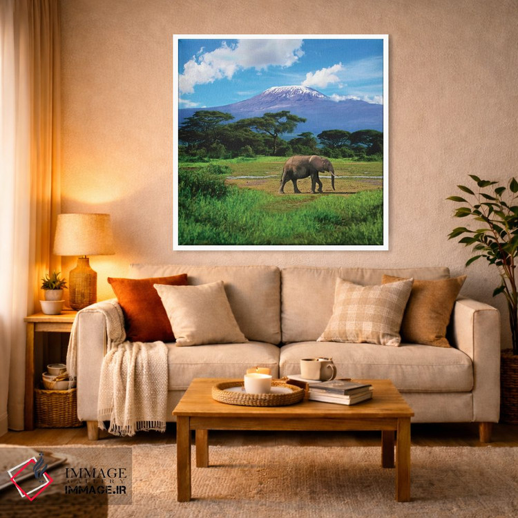 تابلو دکوراتیو Amboseli National Park, Kenya,فیل آفریقایی تنها با کوه کلیما… اثر میوا استاک - D2W