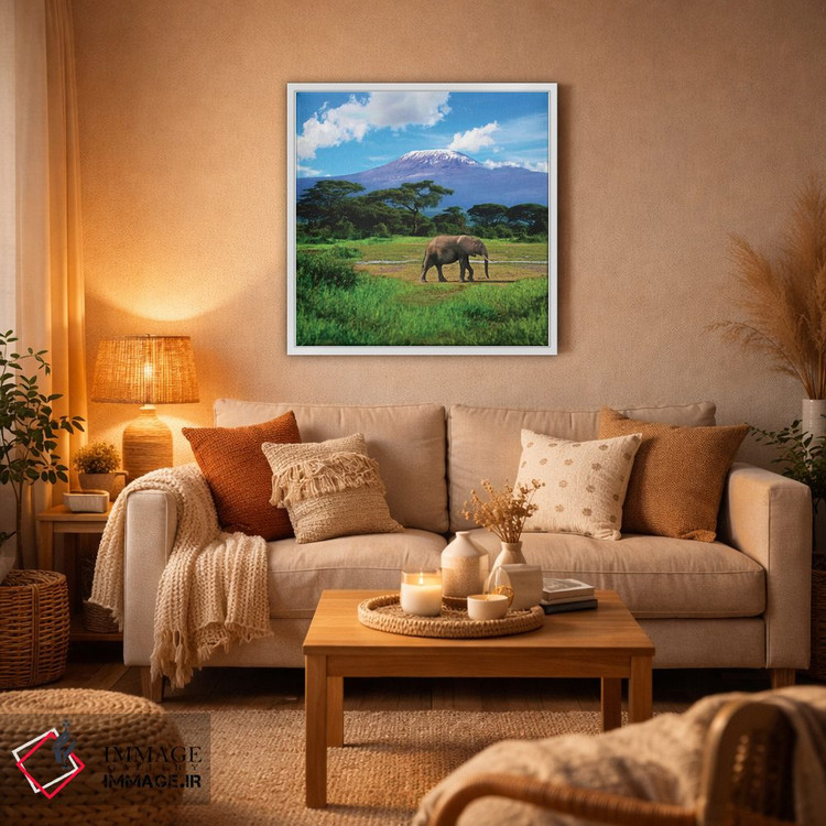 تابلو دکوراتیو Amboseli National Park, Kenya,فیل آفریقایی تنها با کوه کلیما… اثر میوا استاک - D4W