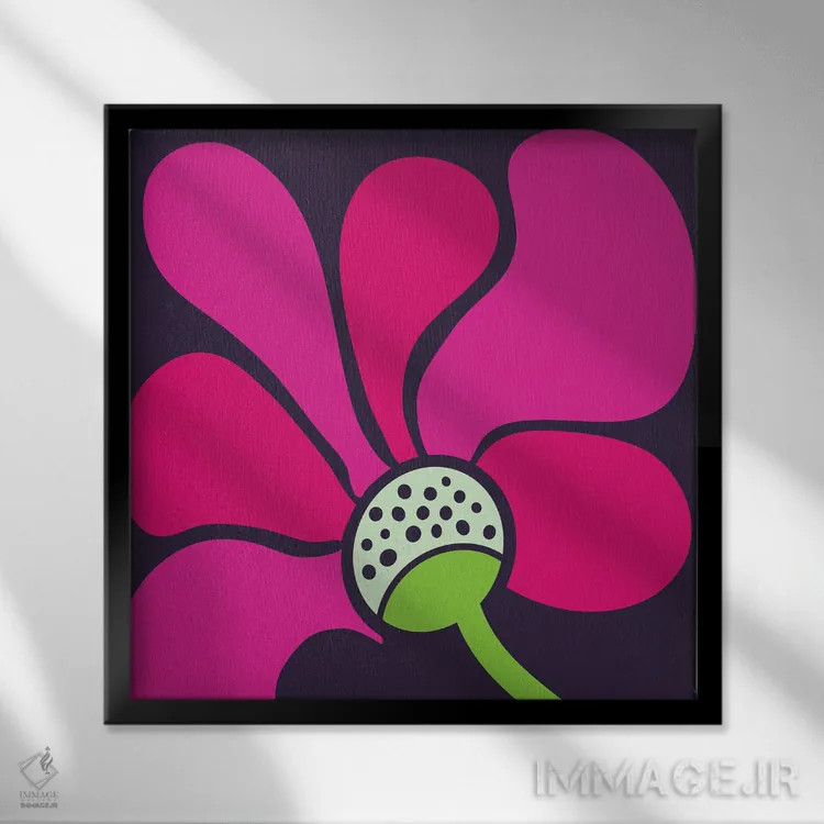 تابلو انتزاعی شکوفه سرخابی اثر مدرن تروپیکال - نمای قابدار مشکی