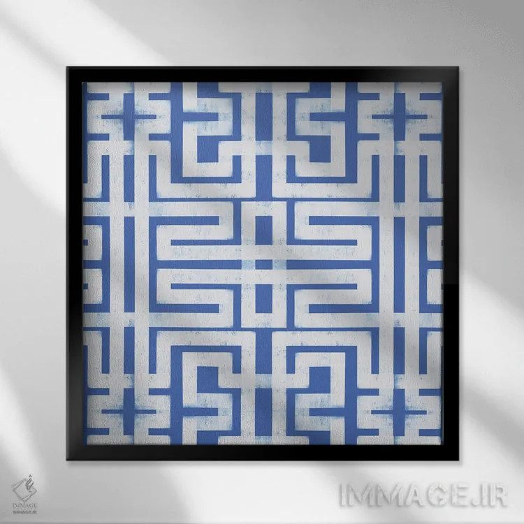 تابلو مدرن لابیرنت نیلی اثر مدرن تروپیکال - نمای قابدار مشکی