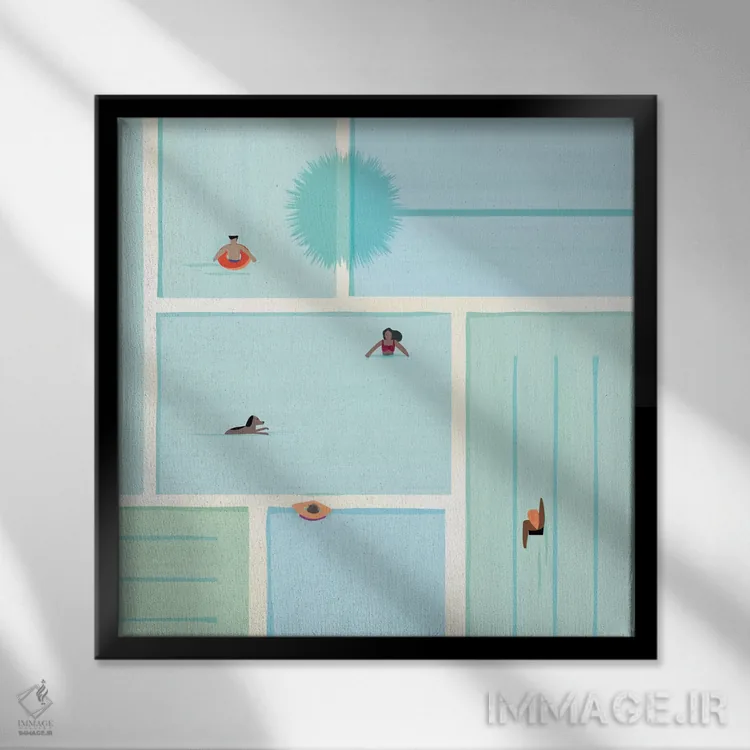 تابلو مینیمال شنبه ها کنار استخر اثر مدرن تروپیکال - نمای قابدار مشکی