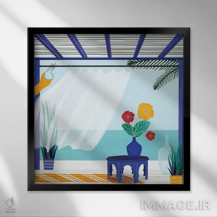 تابلو دکوراتیو ویلا کنار دریا اثر مدرن تروپیکال - نمای قابدار مشکی